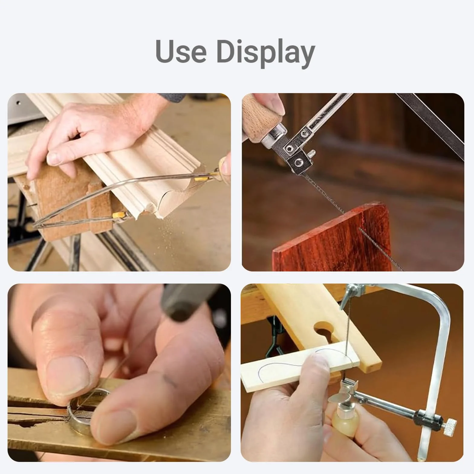 Sierra de marquetería ajustable, joyería, metales, arco y alambre con 12 hojas para madera, cristal, metal