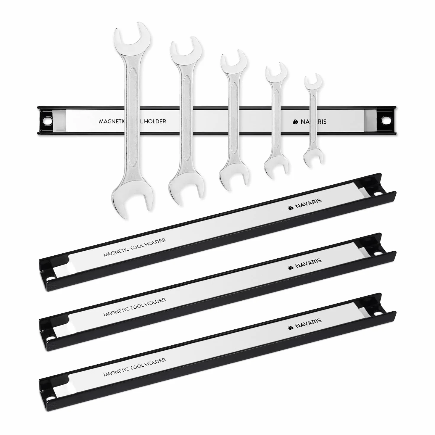 Navaris Barra Iman Herramientas 4x Imanes Potente de Pared 30,5 x 2,3 cm Set Magnetic Strip