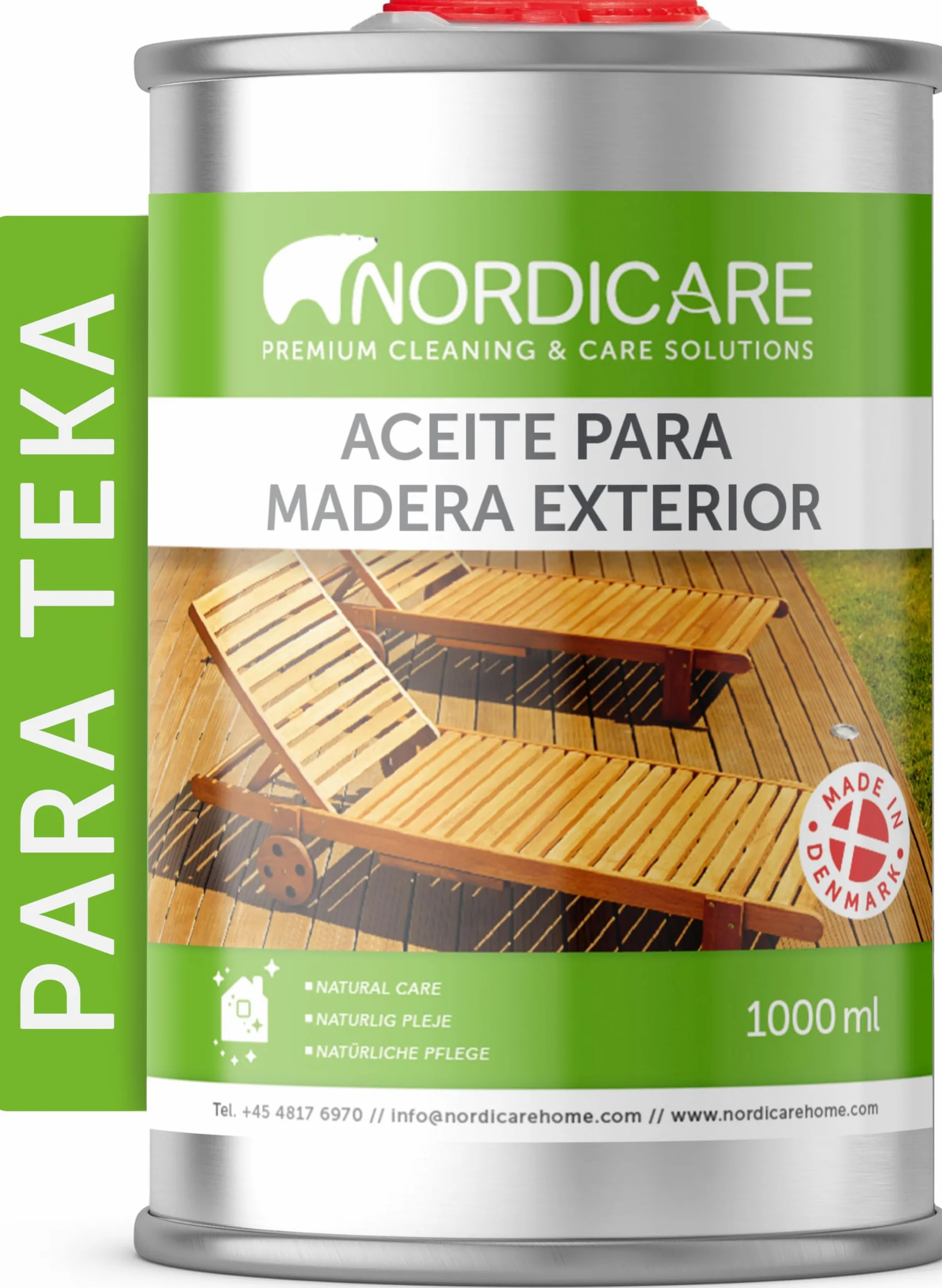 Nordicare Aceite para madera exterior [1L] Aceite para teca, roble, acacia o alerce | Aceite para la protección de la madera en exteriores | Aceite de teca para muebles de jardín