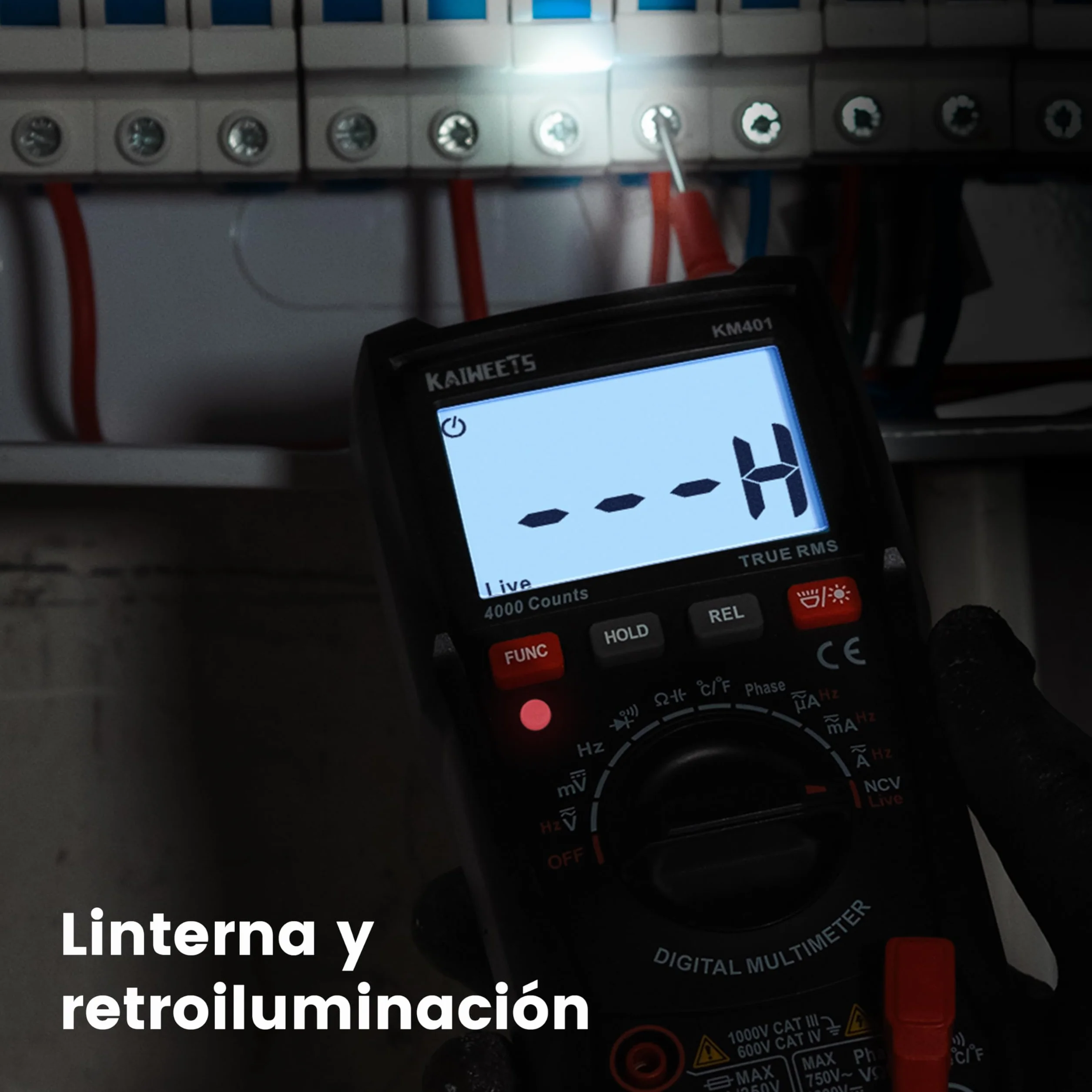 KAIWEETS Multímetro digital KM401, Polimetro Auto-Range T-RMS con 4000 cuentas, Amperímetro mide voltaje, corriente, resistencia, continuidad, frecuencia