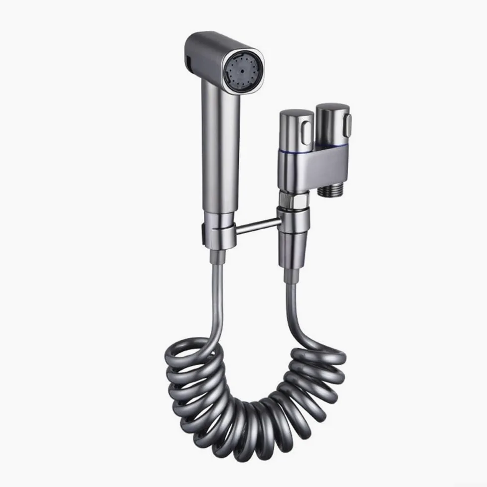 Kit de rociador de inodoro para bidé con pulverizador de mano, válvula de ángulo de acero inoxidable, válvula de salida doble, manguera y soporte para un control eficaz y fácil del agua