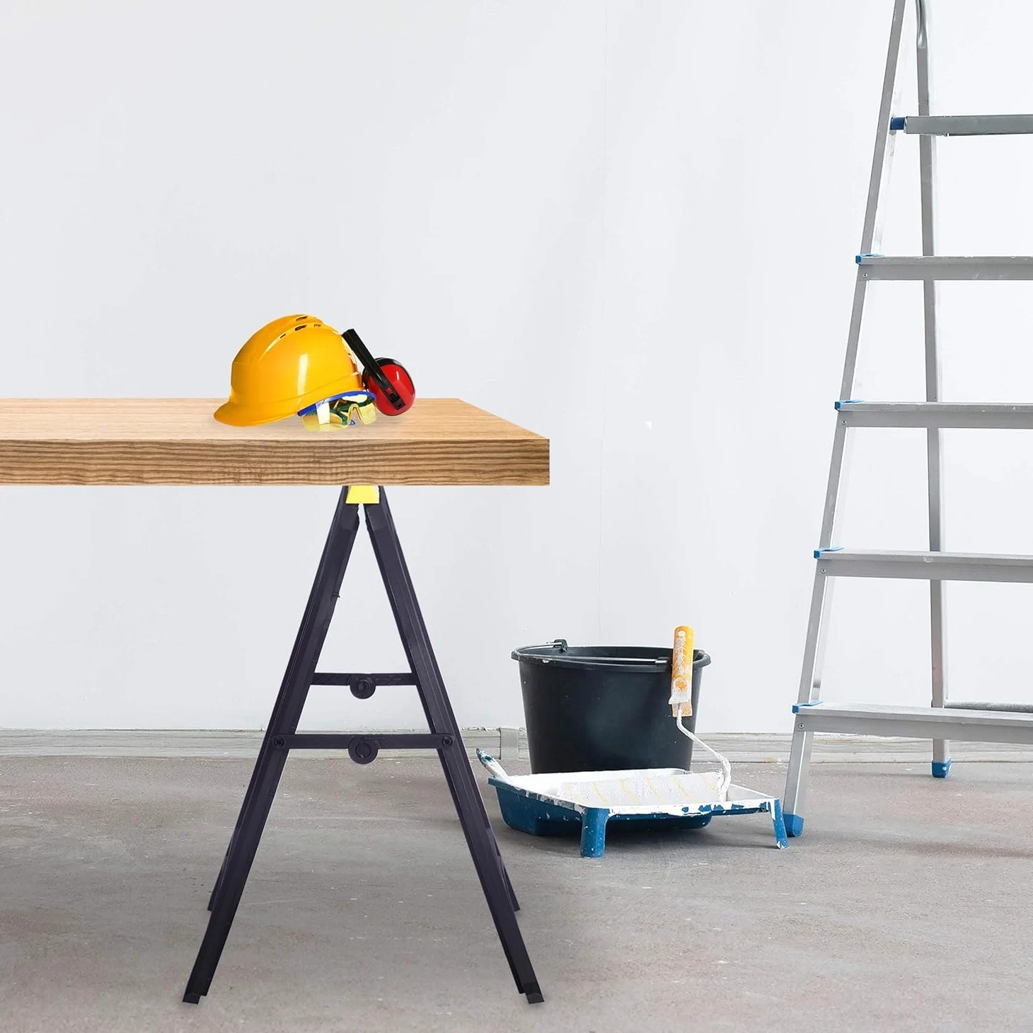 Caballete de trabajo de acero – Caballete para trabajos de exterior e interior – Soporte de trabajo para cargas pesadas – 76 x 37 x 78 cm, negro