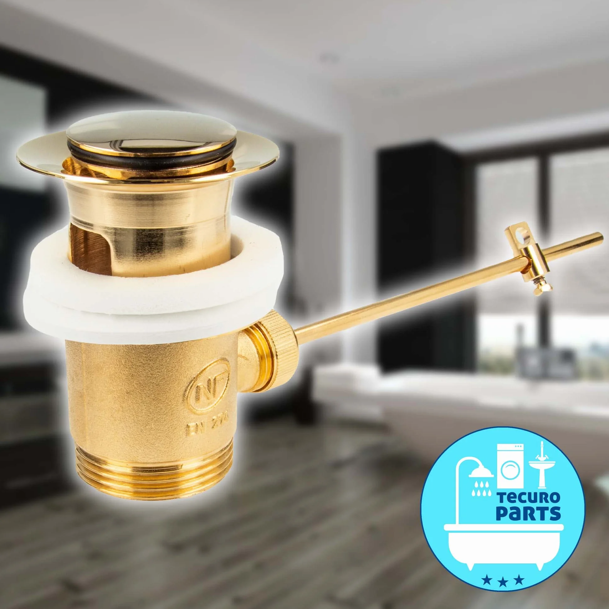 Tecuro Juego de desagüe excéntrico dorado para lavabo
