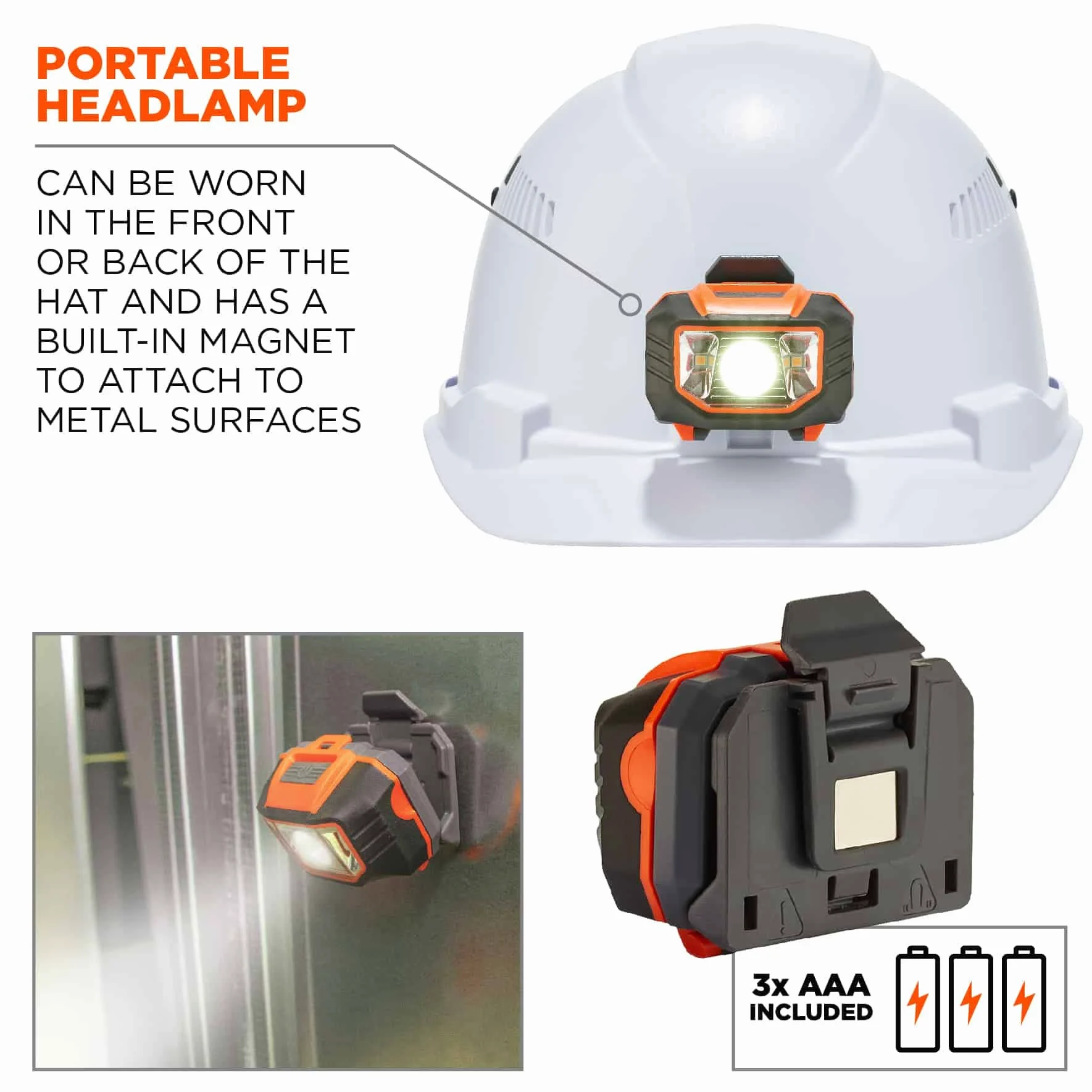 Ergodyne - 60146 Casco Duro ventilado con luz, Estilo Gorra, suspensión de trinquete, Clase C, Skullerz 8972LED Blanco