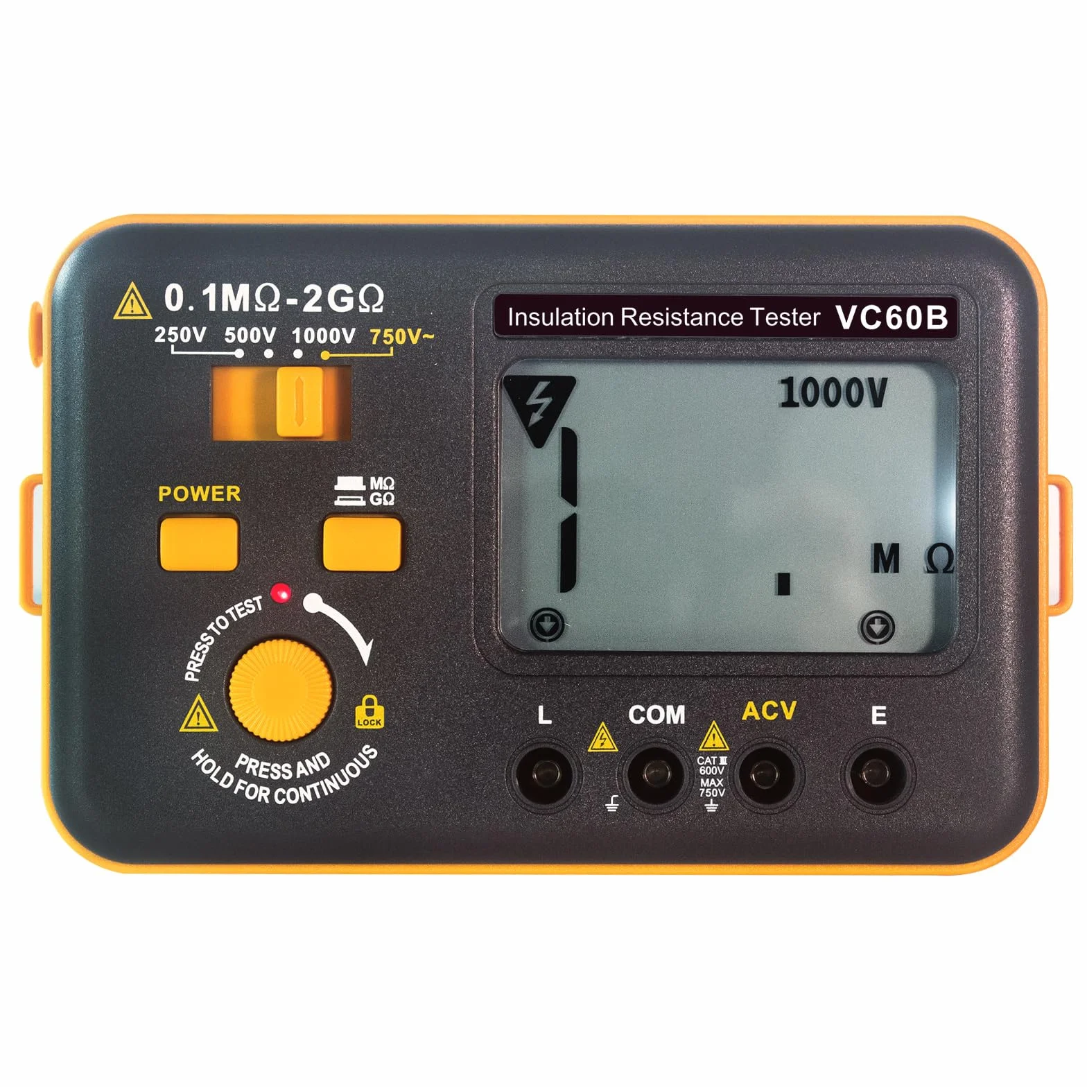 Megohmmeter Probador de Resistencia de Aislamiento 2GΩ Medición de Voltaje AC 750V Pantalla LCD