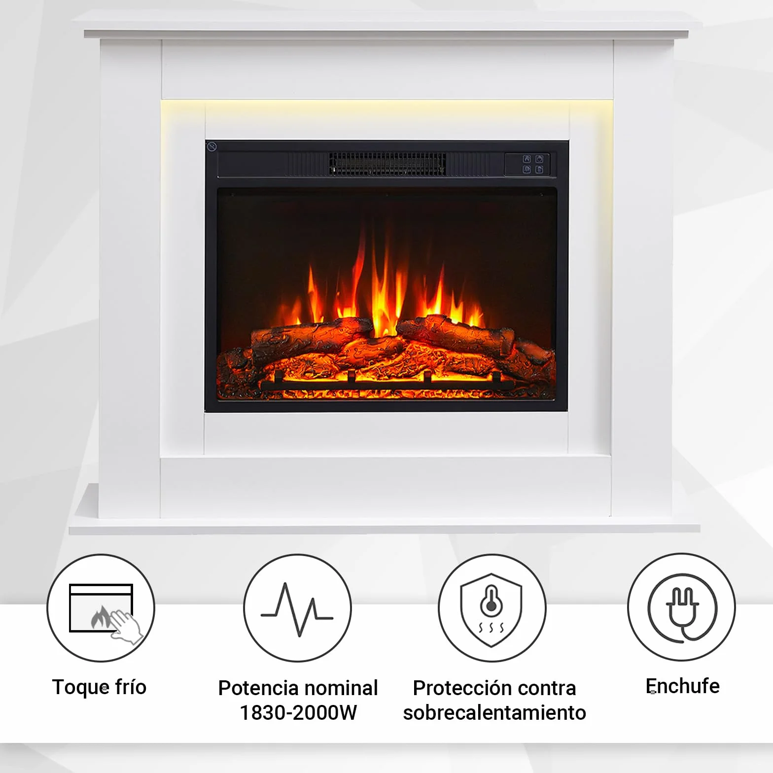 BALDERIA Finn - Chimenea eléctrica con Mueble Blanco, Estufa eléctrica bajo Consumo