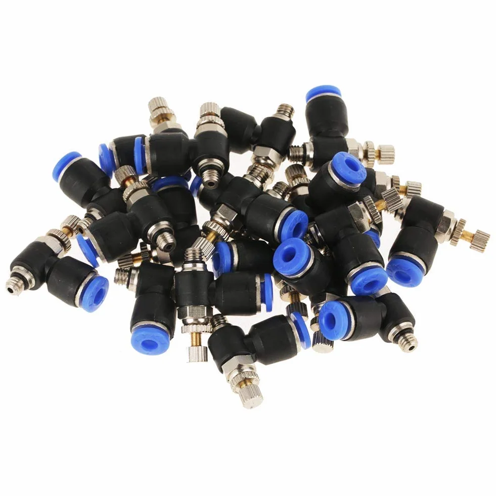 20 Piezas Conectores Neumáticos, Válvulas de Acelerador de Tubo, Válvula Neumática de Control de Flujo de Aire, Conector Rápido de Válvula de Acelerador, OD 4mm-M5 Conector de VáLvula de Aire