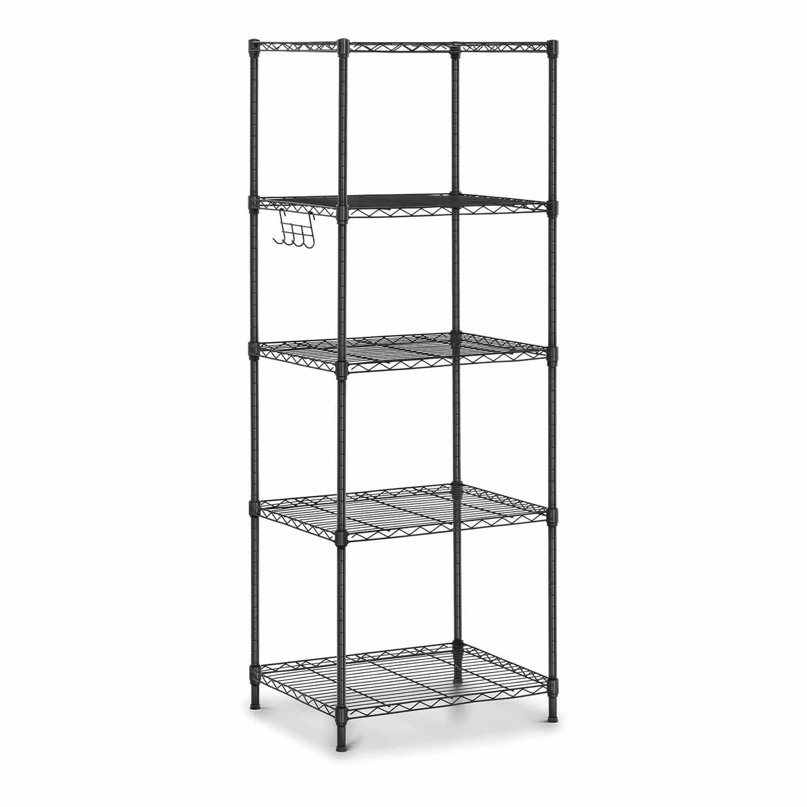 Royal Catering Estantería De Metal Estante Metálico RCMR-1500P19T (55 x 45 x 149,5 cm, Capacidad de carga total: 150 kg, 5 estantes, 4 ganchos, Negro)