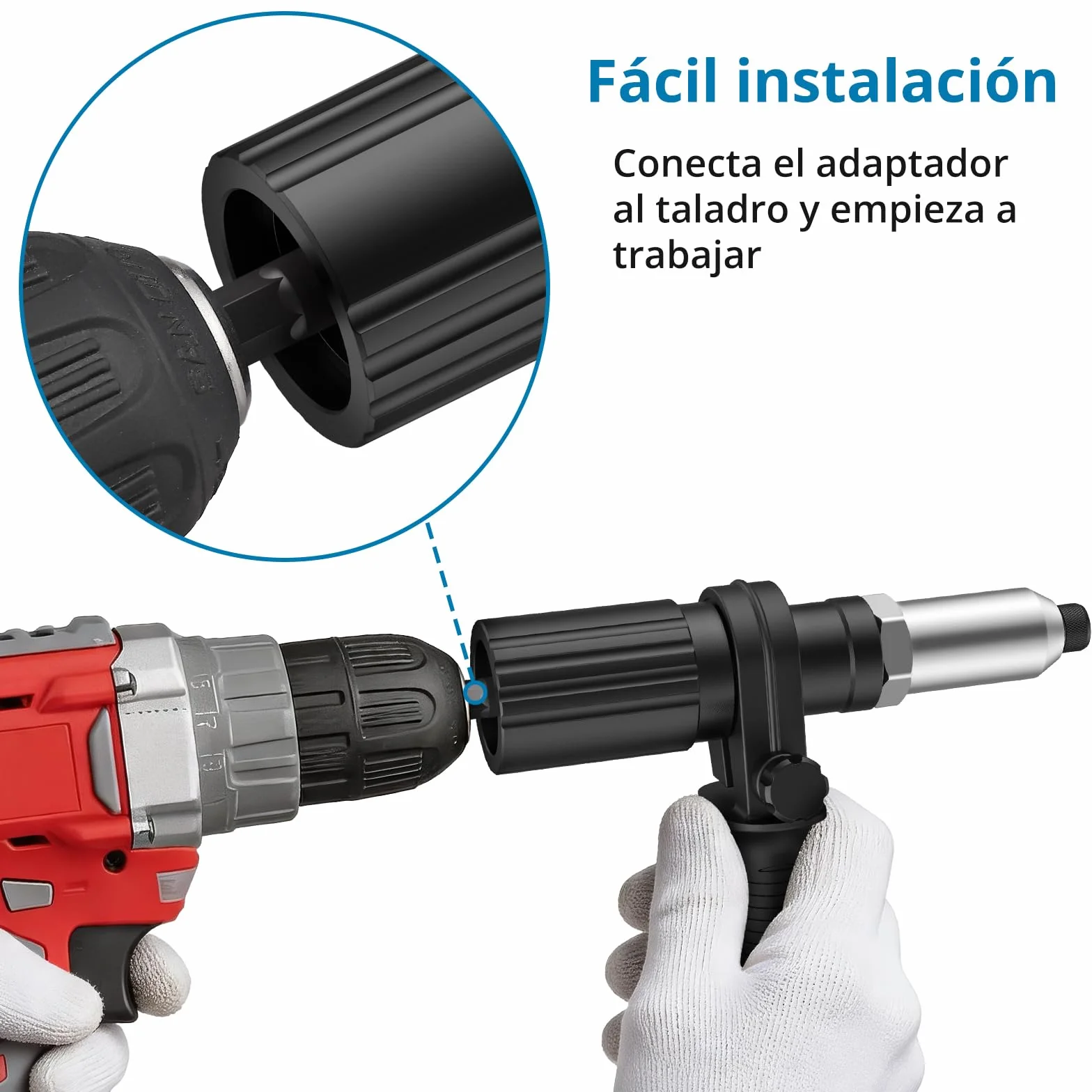 AUTOUTLET Accesorio de Remache para Taladro Destornillador Inalámbrico, Adaptador de Remache Eléctrico con Remaches de 79 piezas 2,4/3,2/4,0/4,8 mm para Remaches Ciegos (Negro)