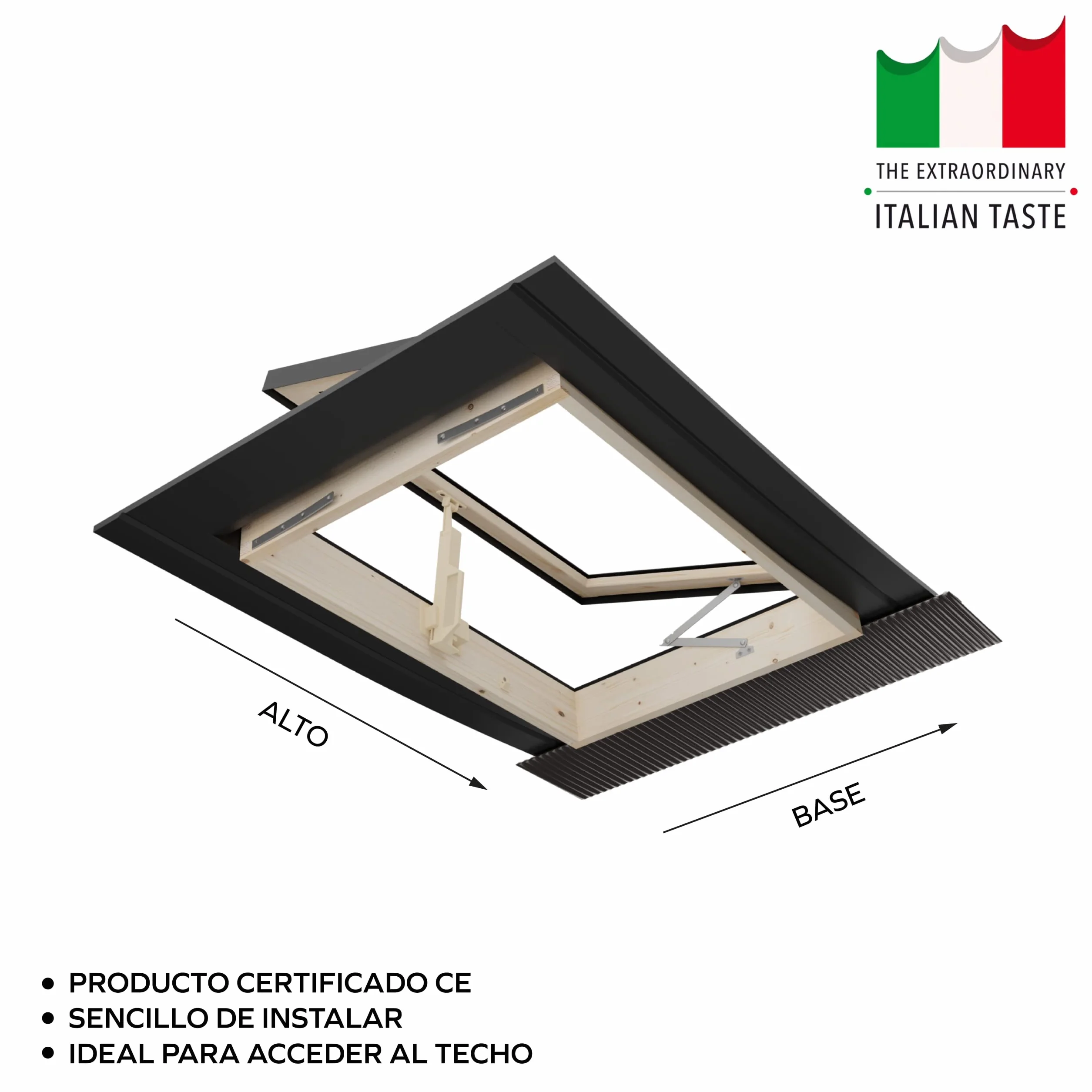 Emica - Claraboya abertura Libro de Aluminio | Vidrio Aislante 4-9-4 | Madera de abeto | Ideal para salida de tejado | Ventanas para Tejados (78x98 Base x Alto)