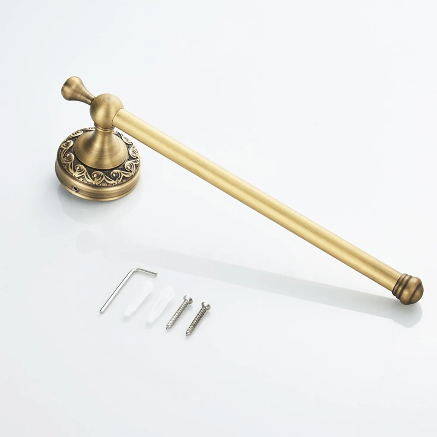 Flybath Toallero abierto de latón envejecido con patrón tallado, soporte para toallas de baño, montaje en pared, bronce cepillado
