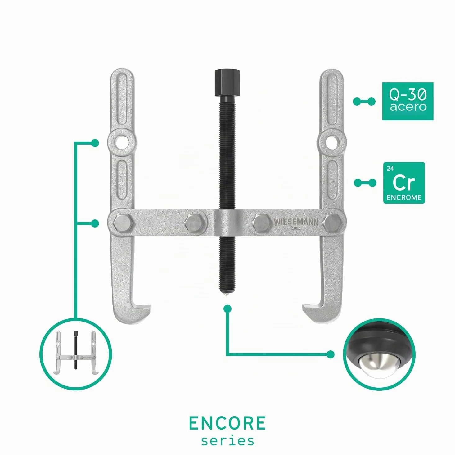 WIESEMANN 1893 Extractor de rodamientos universal de 140 x 145mm con 2 brazos Extractor con garras interior y exterior I Acero al cromo vanadio, cromado | 80584