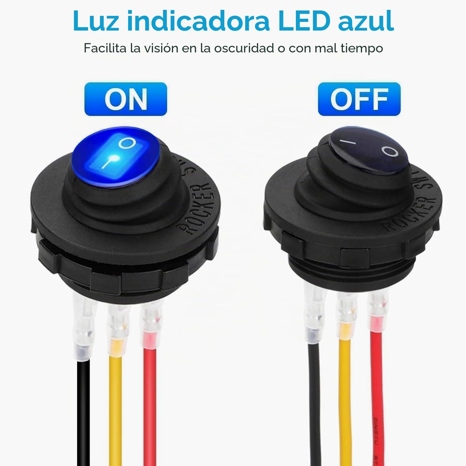 Linkstyle 4x Interruptor Basculante LED 12V 20A, Interruptor Redondo Impermeable de 3 Pines con Cable, Luz Azul, para DIY Barco Auto y Aplicaciones Marinas
