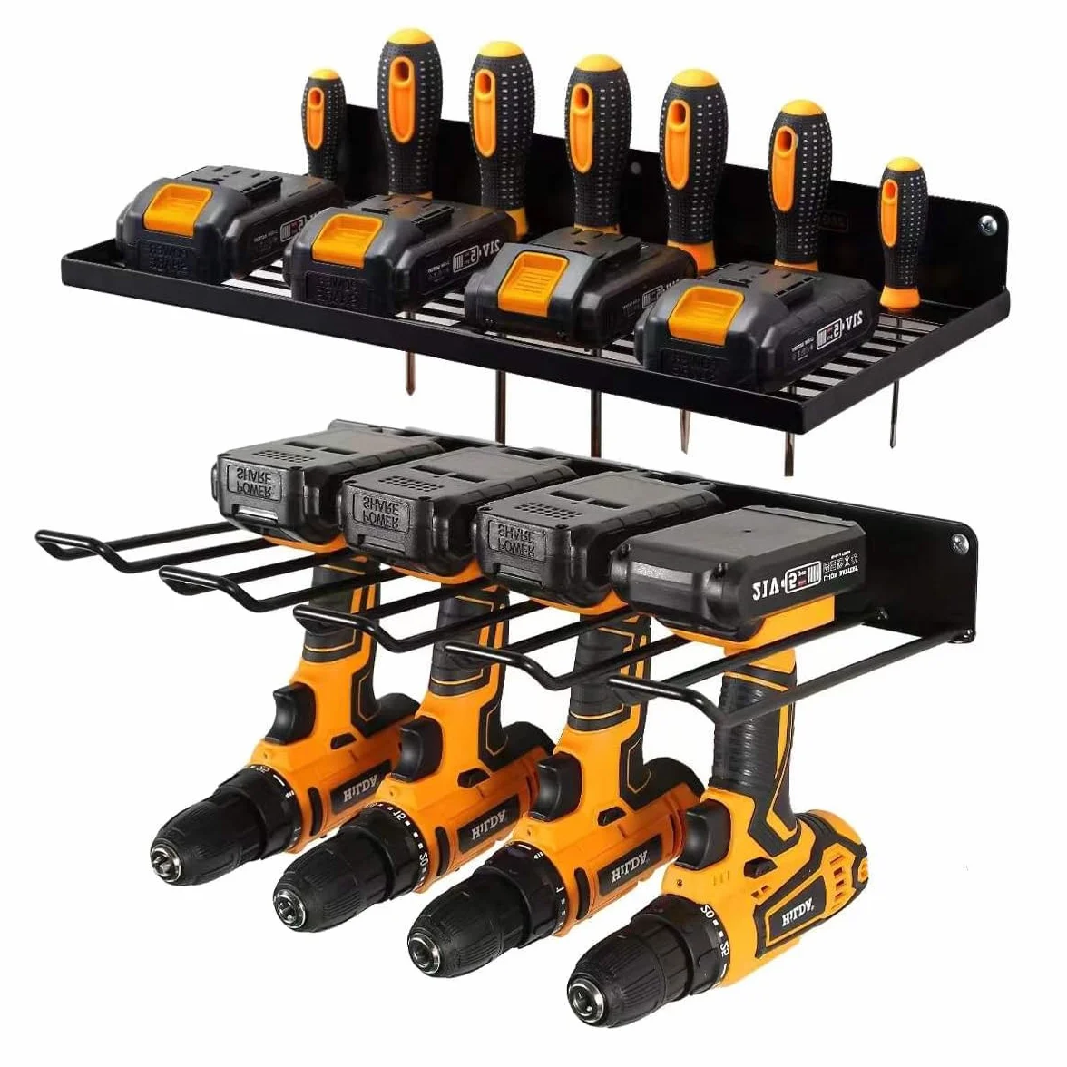Organizador De Herramientas Eléctricas,Estante De Almacenamiento,Soporte De Pared Para 5 Herramientas De Taladro Eléctrico,Juego De Organizador De Pared De Metal Sólido Para Garaje,Hogar,Taller(Negro)