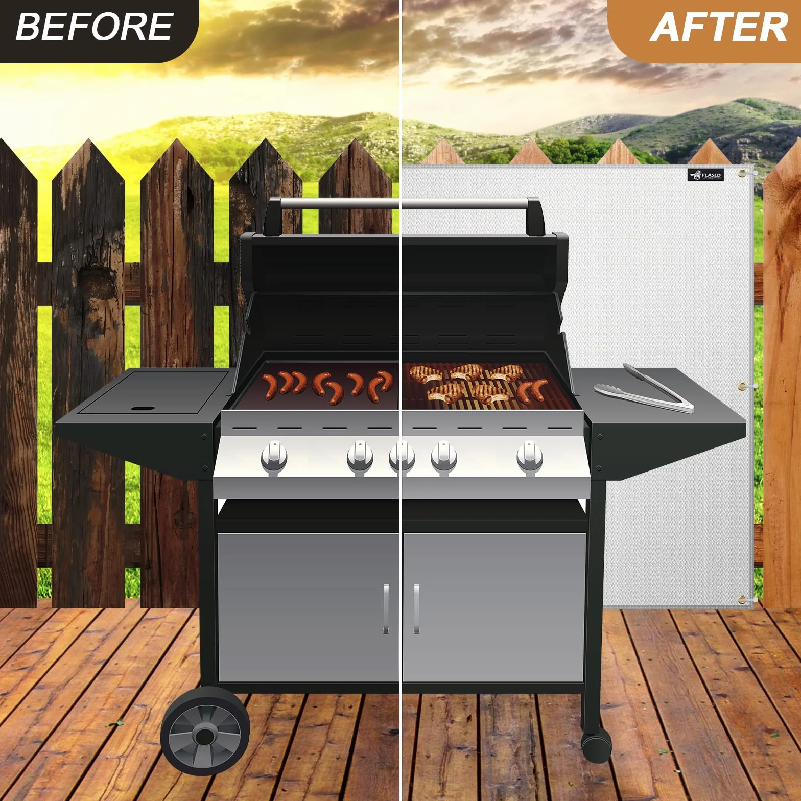 FLASLD Alfombrilla de Aluminio con protección térmica para Parrilla, Estufa, Horno y refrigerador, Cubierta ignífuga y Pantalla Que Protege la barandilla de la Parrilla (76 x 101 cm)