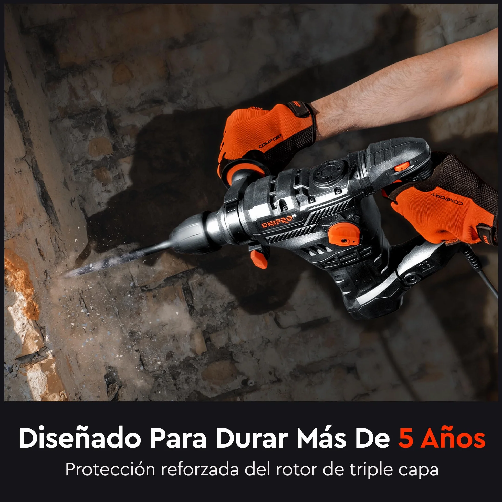 Martillo Perforador SDS Plus 1650W 5,5J, Taladro Percutor Profesional 4 Modos, Velocidad Variable, Sistema Antivibración, Embrague de Seguridad R-Control, Ø36 mm Hormigón, Cable 4 m, BH-20