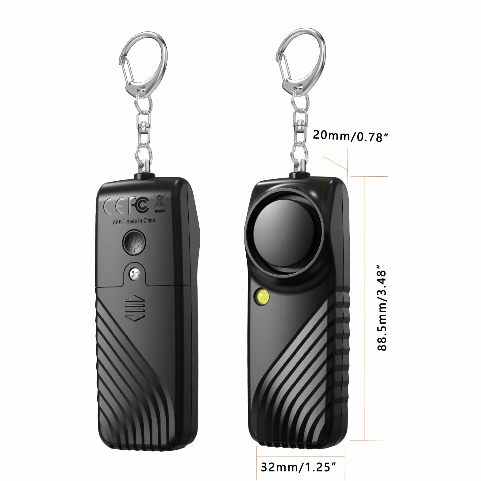Alarma Personal Sonora 130dB con Linterna LED 2 Paquete Negro