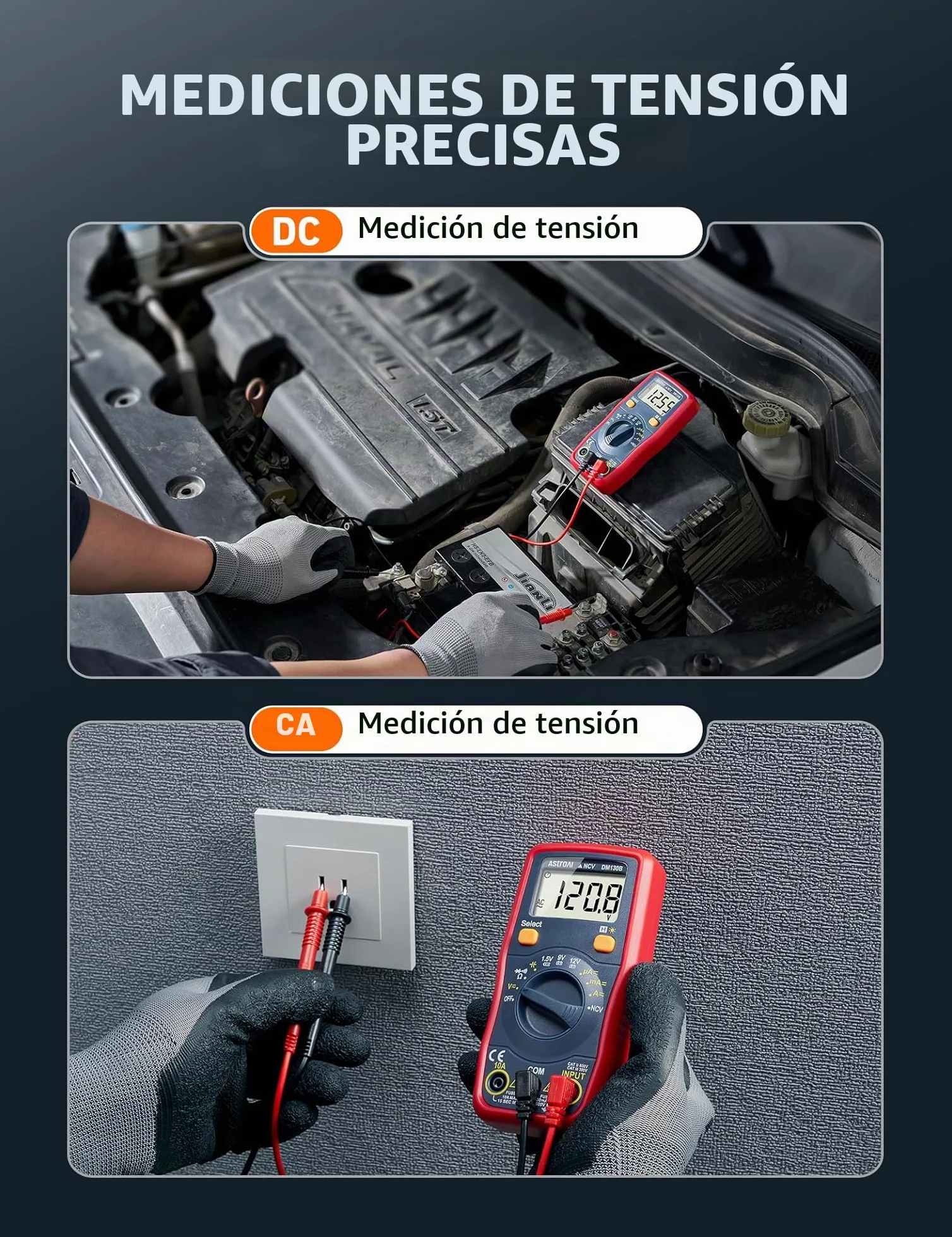AstroAI Multímetro Digital de 4000 Cuentas, Polímetro Profesional, Voltímetro, Tester, Medidor para Corriente CA/CC, Voltaje CA/CC, Resistencia, Continuidad y Diodos de Prueba