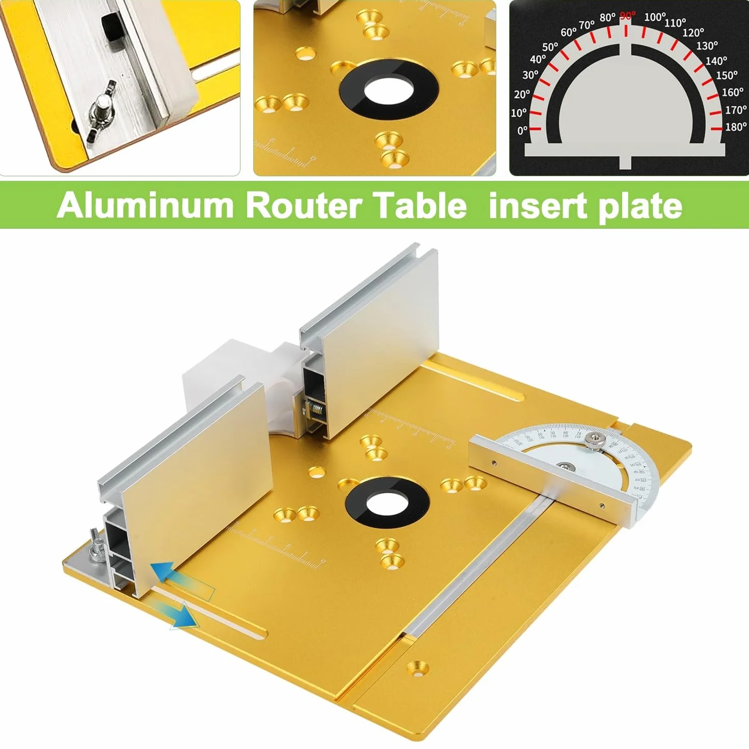 Mesa Fresadora para Madera Aluminio, Sistema Elevación de Mesa para Fresadora Kit, Sujeción de 4 Mordazas Mesa Fresadora, para Carpintería, Ranurado y Recorte (Oro)