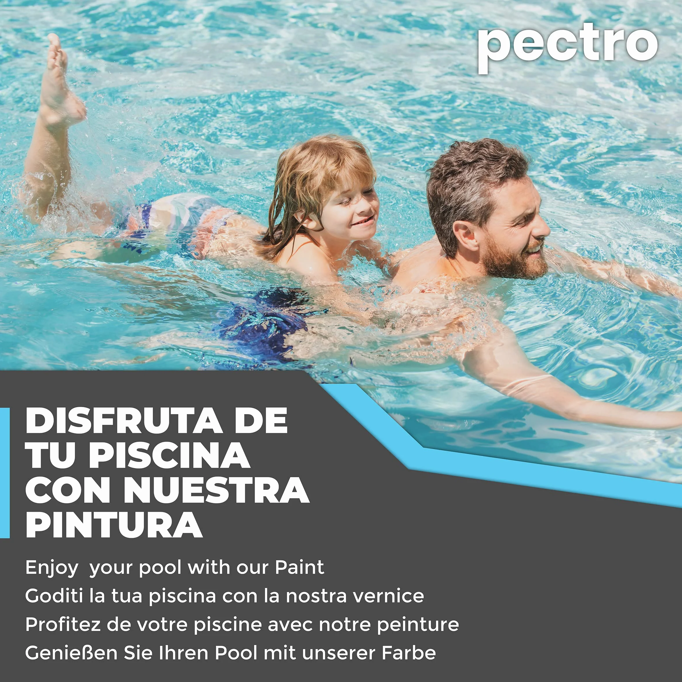 PECTRO Pintura Piscinas 4L de Cemento al Agua Resistente a Productos de Limpieza (AZUL OCÉANO)