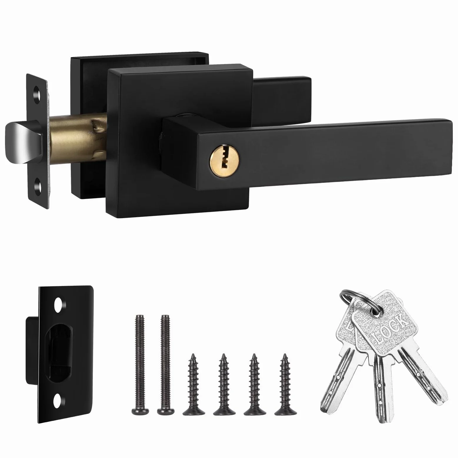 Juego de Manillas para Puerta Manija de Puerta con Cerradura y Llave Maneta Cuadrada Puerta Exterior con Llaves para Dormitorio Negro Reversible para Puertas con Apertura a la Derecha o a la Izquierd