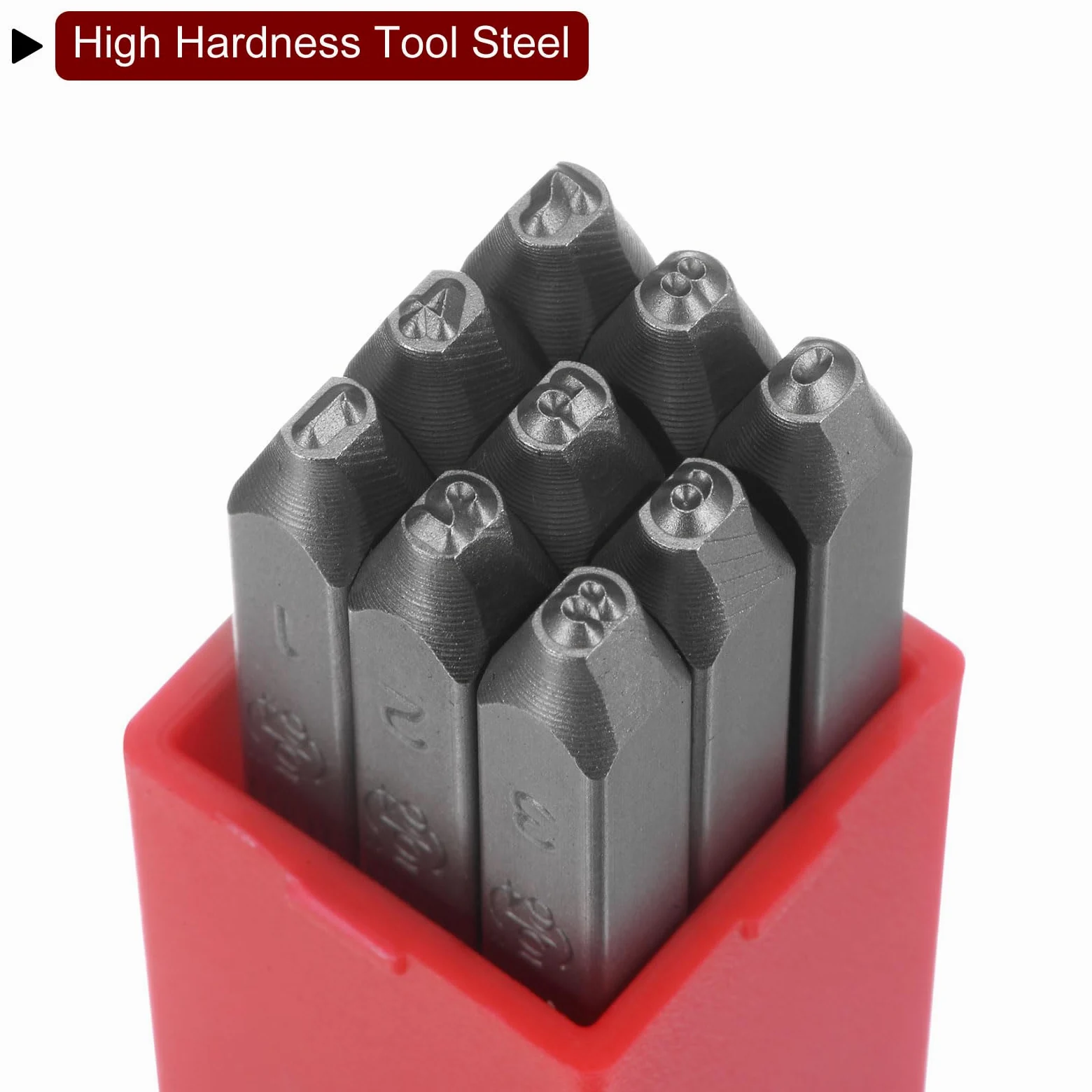 QUARKZMAN 9uds Número Sello Juego 5/64" 2mm Alto Herramienta Acero 0-9 Punzón Prensa Herramientas Metal Sellos Juego Martillo Mano Punzón para Metal Plástico Madera Cuero Estampado