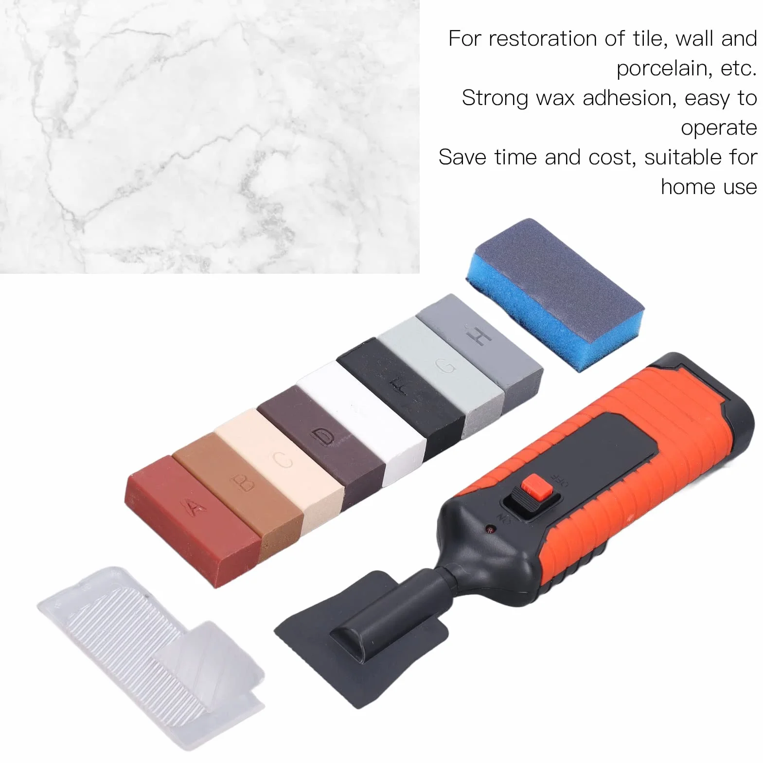 Kit de Reparación de Azulejos de Porcelana, Kit de Reacabado de Bañeras Y Azulejos con Pluma de Calefacción Eléctrica Y 8 Bloques de Cera para Piso de Cerámica Crack Chip