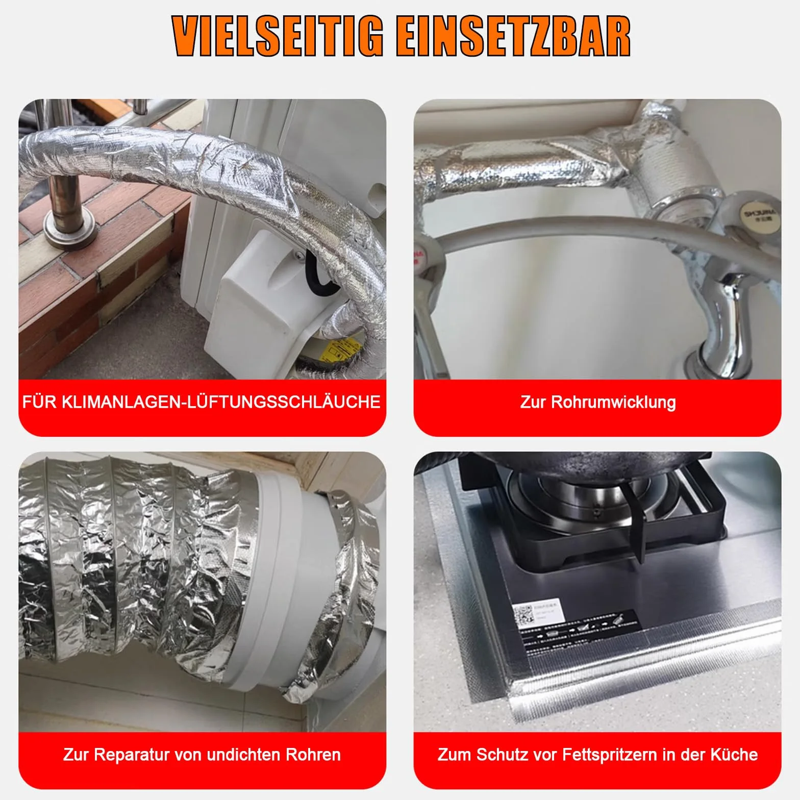 Cinta de Aluminio Adhesiva Resistente al Calor (2 Rollos x 25m) – Cinta Alu Reforzada con Fibra de Vidrio para Calefacción, Tubos, Coche, HVAC y Sellado – Papel de Aluminio Plata 50m