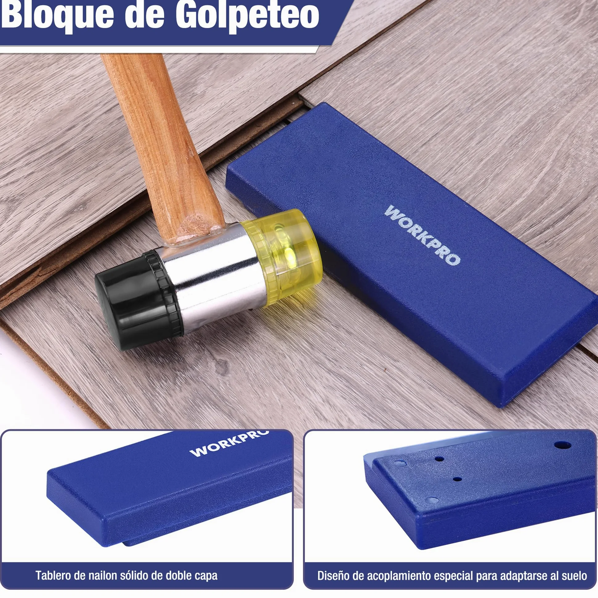 WORKPRO Herramientas para Suelos Laminados con 30 Separadores, Kit de Instalación de Suelo y Piso Laminado, Martillo de Doble Cara, Barra de Tracción y Taco de Impacto