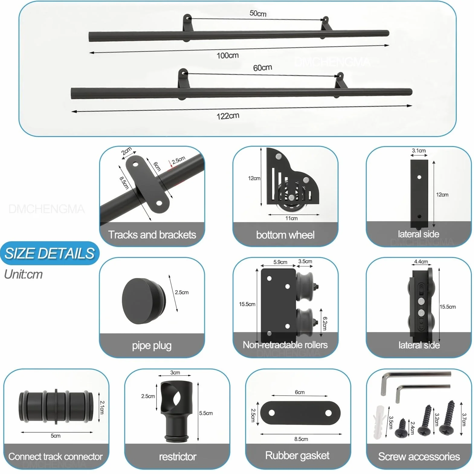Kit de Accesorios para Escalera Deslizante, Juego Completo de rieles de Escalera móvil de Tubo Redondo de Acero Negro, Kit de Escalera de Biblioteca rodante de 3,3 pies a 24 pies con Rodillo