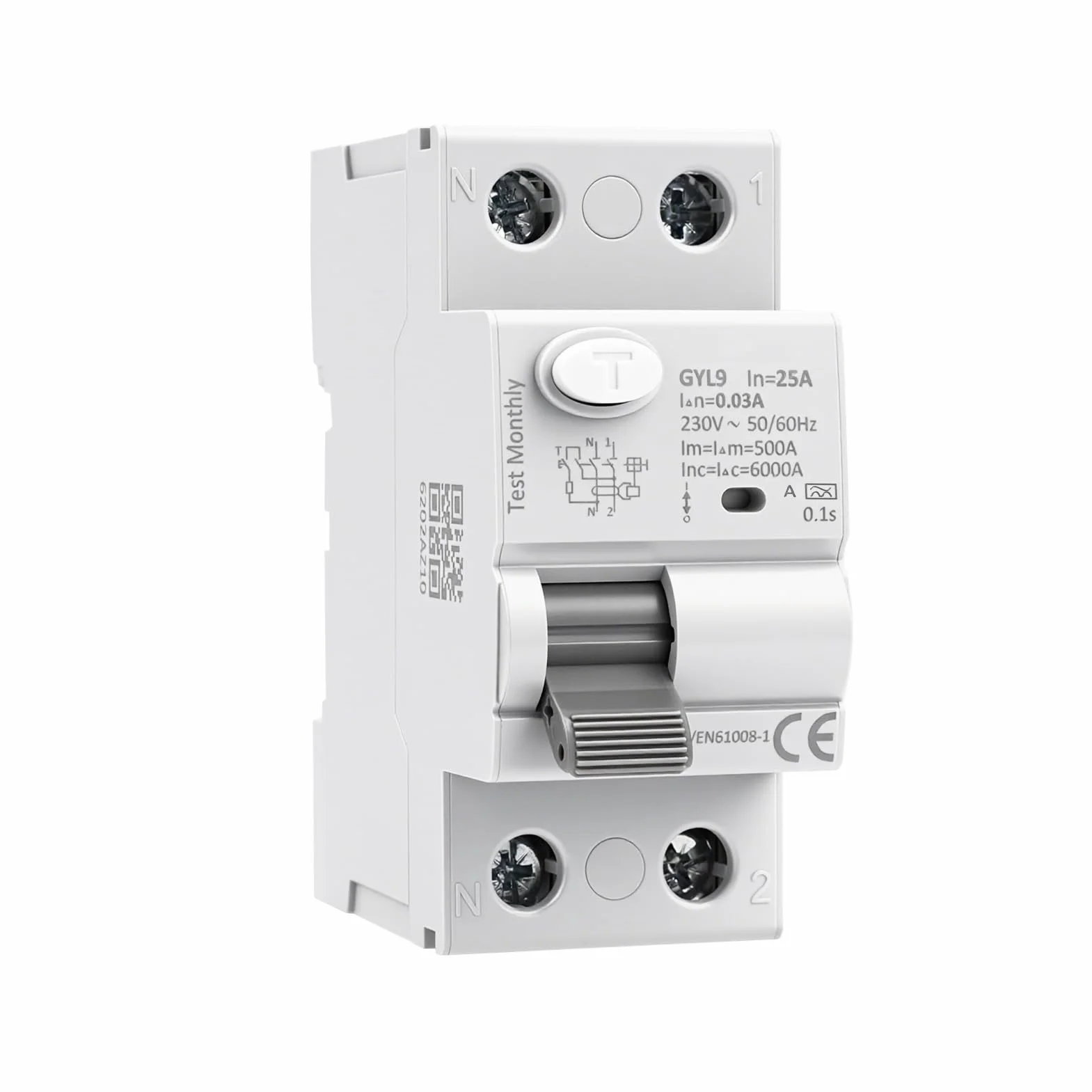 Diferencial magnetotermico 25A 30mA tipo A interruptor diferencial 2P 25A 0.03A RCCB Interruptor de corriente residual 2 polos AC230V Protección contra fugas eléctricas GYL9