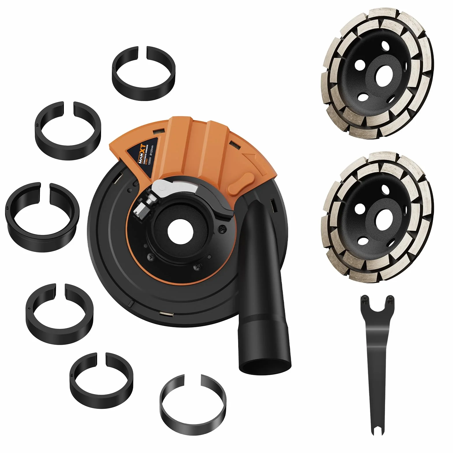 MAXXT Kit universal de cubierta de polvo para amoladoras angulares + 2 ruedas de copa de diamante de 125 mm | lijado de hormigón