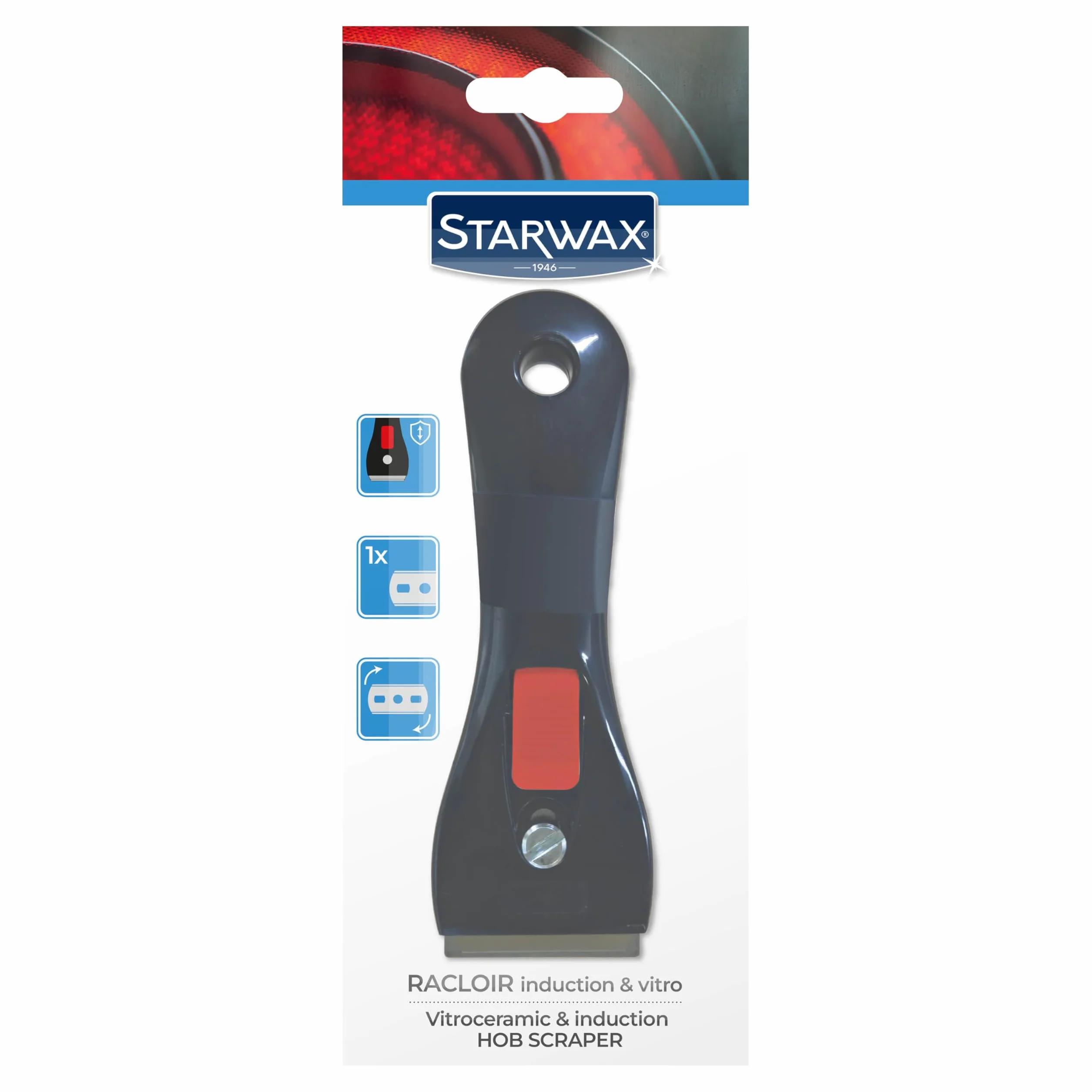 STARWAX – Rascador para placas de vitrocerámica e inducción con cuchilla de recambio de acero inoxidable – Elimina restos de comida y grasa quemada – No raya