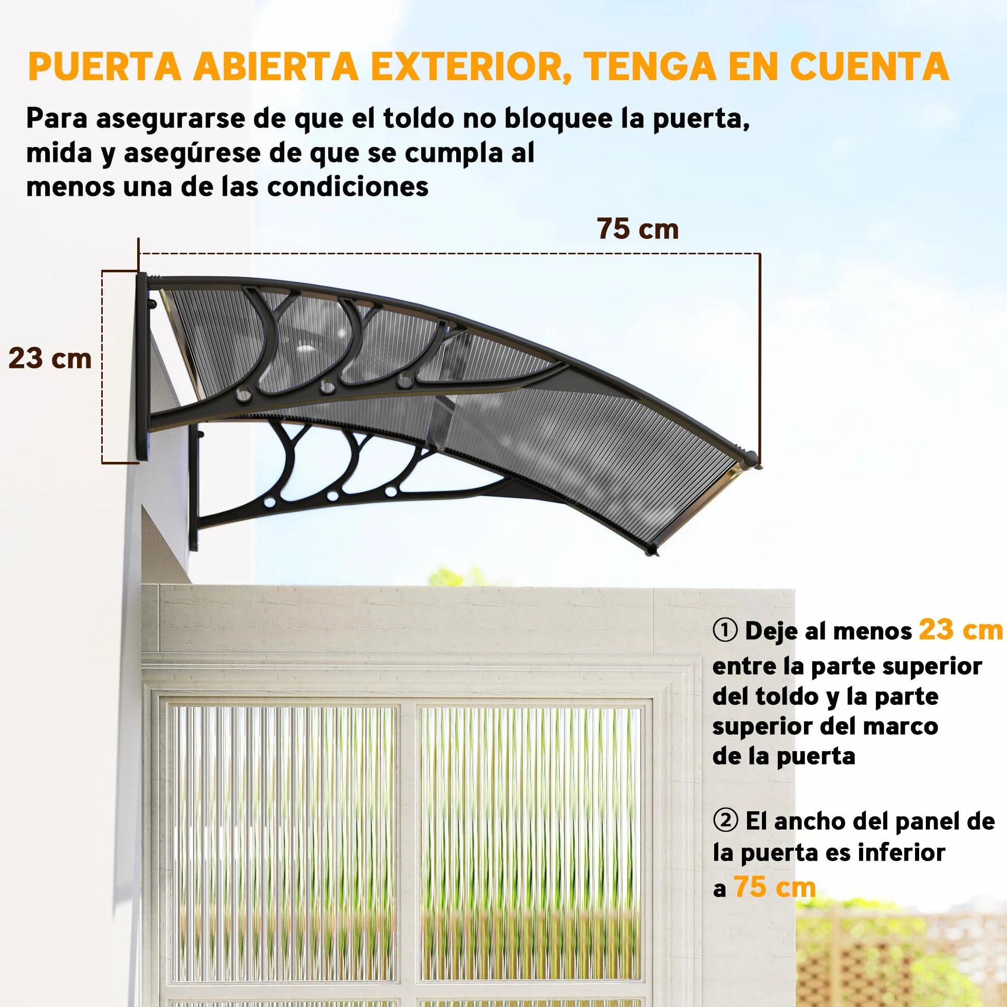 Outsunny Marquesina Exterior 100x75 cm Tejadillo Protección Sol Lluvia Policarbonato Aluminio Negro