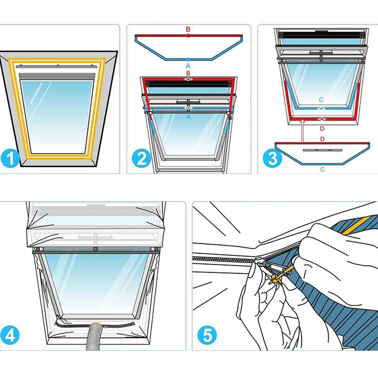 Kit Ventana Aire Acondicionado Portatil, 190/230x38cm Kit Aislante De Ventanas De Techo Pivotante Central Con Tubo, Sello De Ventana Impermeable Para Secadora Y Campana Extractora