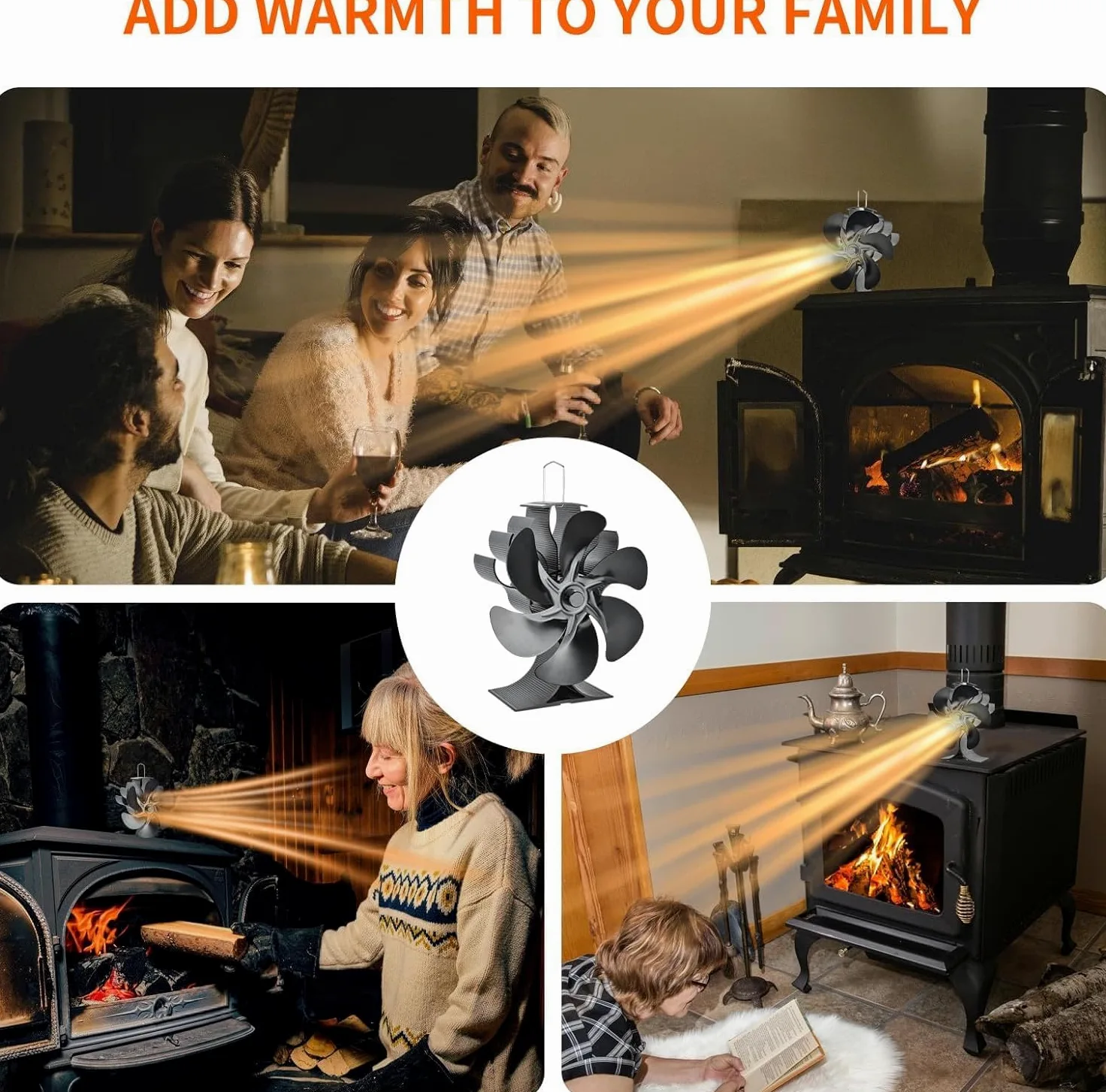 Ventilador para estufa de leña, ventilador de carbón de 6 aspas, eficiente y silencioso, apto para estufas de leña, chimeneas y chimeneas