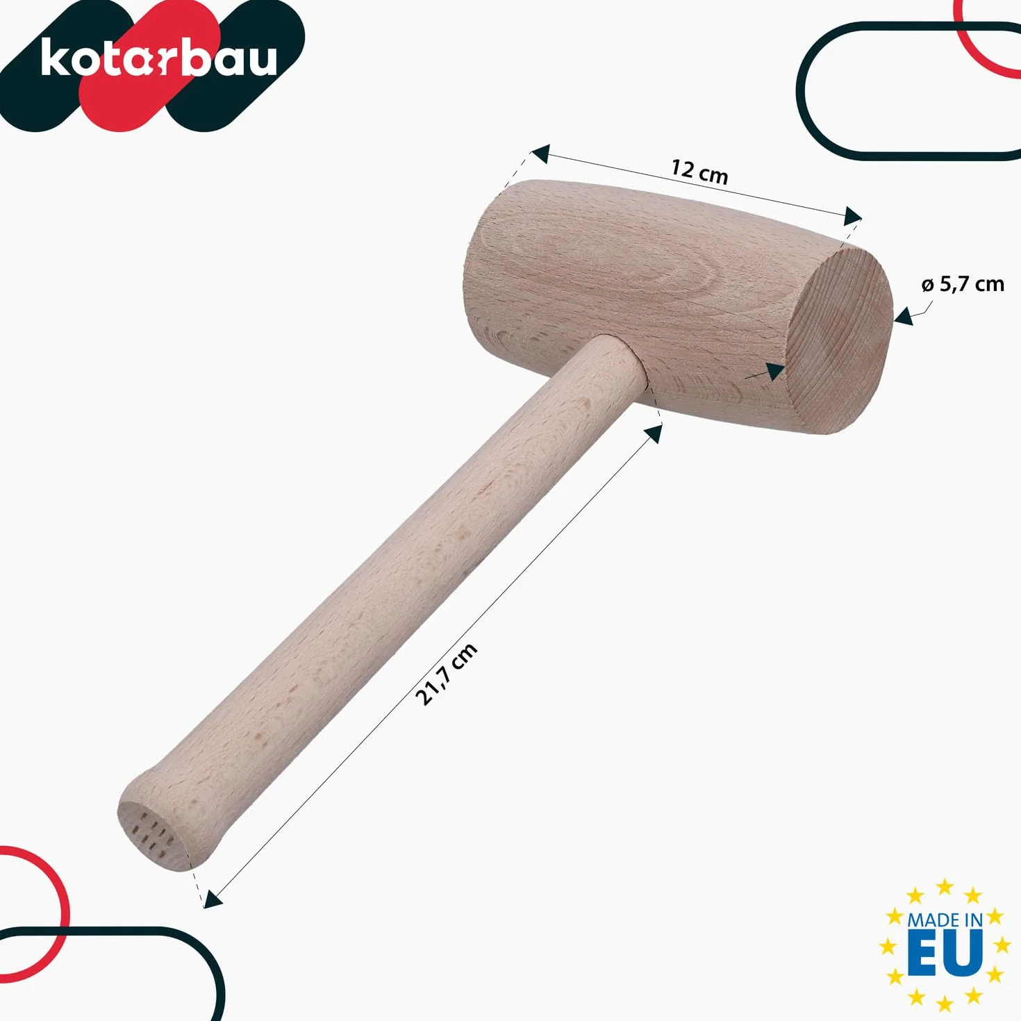 KOTARBAU® Martillo de Madera, Ø 65 mm, Mazo de Madera de Haya, Maza Redonda para Trabajos de Corte, desbaste y Tallado de Madera, Uso en carpintería