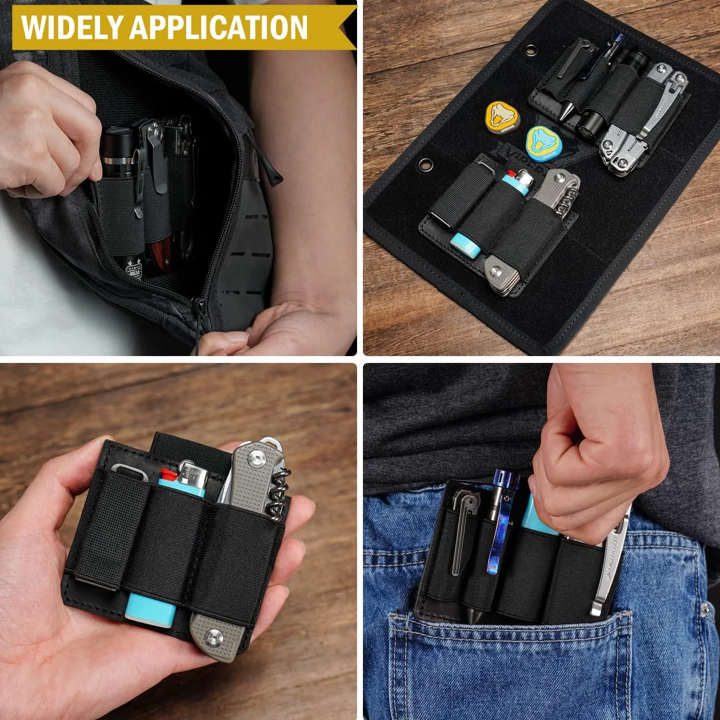 VIPERADE PL7 Organizador EDC elástico Pequeño Inserto con 4 Bolsillos, Funda multiherramientas, Panel de Gancho