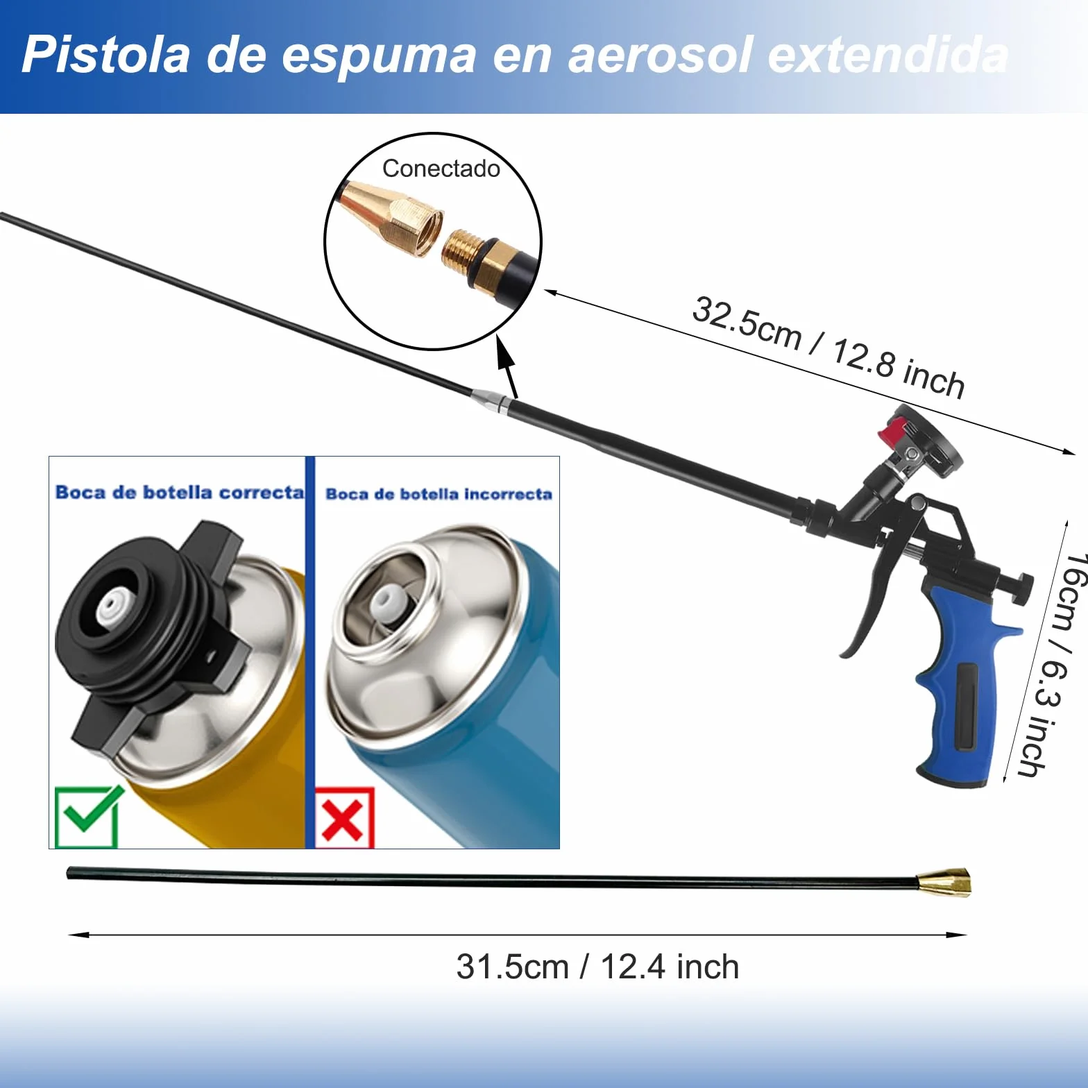 Pistola de espuma desmontable de 24 pulgadas, pistola de espuma expandible profesional, pistola de espuma dispensadora adecuada para calafatear, llenar, sellar (azul)