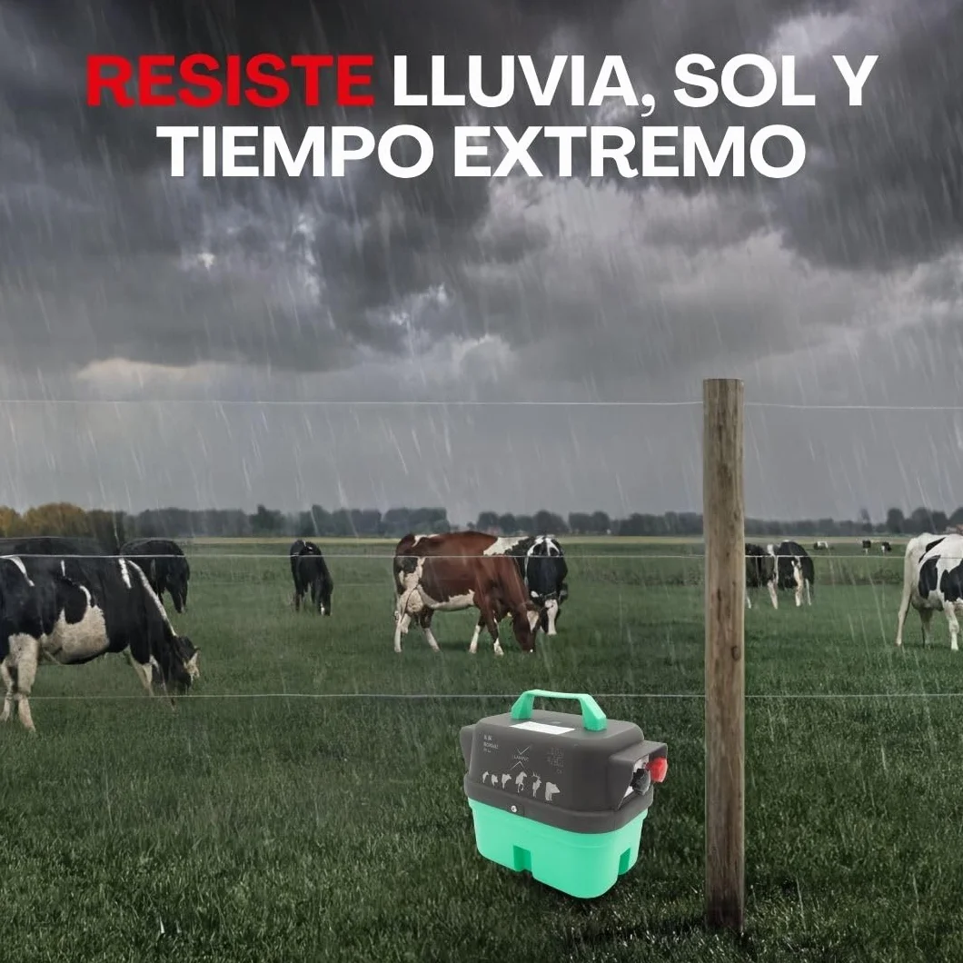 Llampec Pastor Eléctrico Recargable Mod.04 con Batería 12v 7Ah Incluida – 1,6 J - 9.500 V y 10 km de Alcance – Cerca eléctrica para Perros, Caballos, Cerdos y Vacas – Fabricado en España