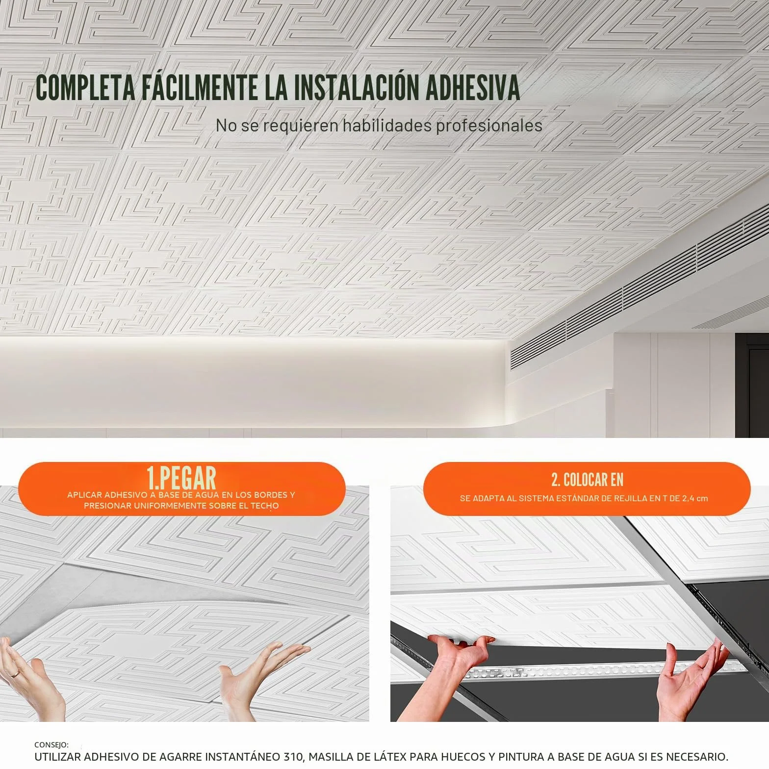 VEVOR Paneles para Techo Suspendidos PVC 605x605 mm Paquete 12 Blanco
