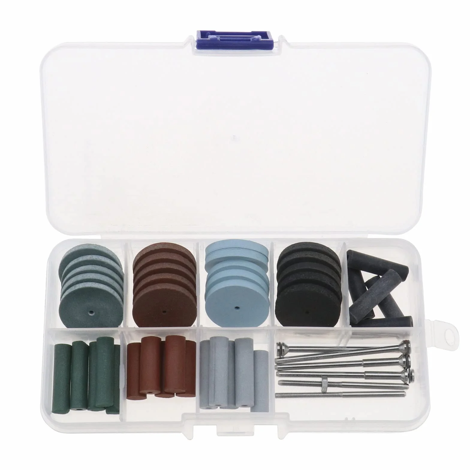 EMSea Kit de 46 ruedas de pulido, 20 ruedas de pulido de goma de silicona, 20 partículas de pulido y 6 vástagos de mandril para hacer joyas, carpintería y tallado de madera