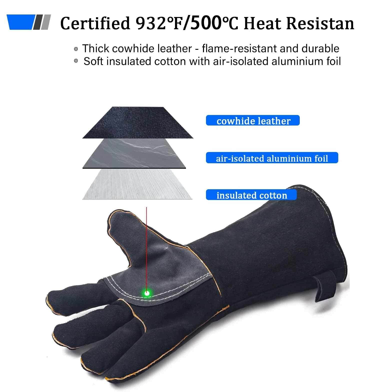 YOUYA Guantes de cuero extremadamente resistentes al calor y al fuego con costuras de Kevlar, perfectos para chimenea, estufa, horno, parrilla, soldadura, barbacoa, mig, soporte para ollas, manejo de