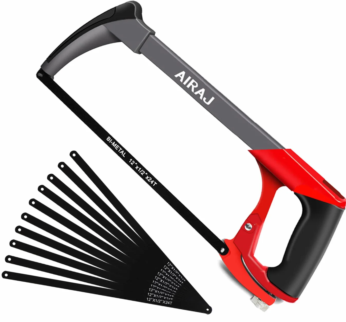 AIRAJ Sierra para Metales 300mm Ajusta la Tensión 2 Ángulos de Corte 45°/90° 10 Hojas
