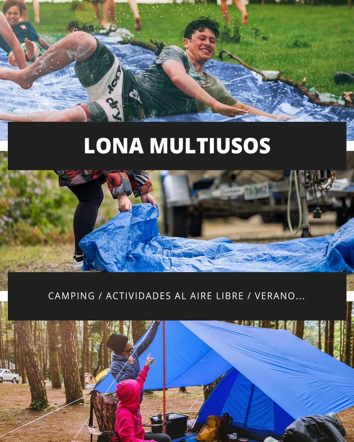 Lona Impermeable para Exterior, Multiusos, 5 x 5 m (Varios Tamaños), Esquinas Reforzadas, Ojales de Aluminio, Color Azul, TBS032