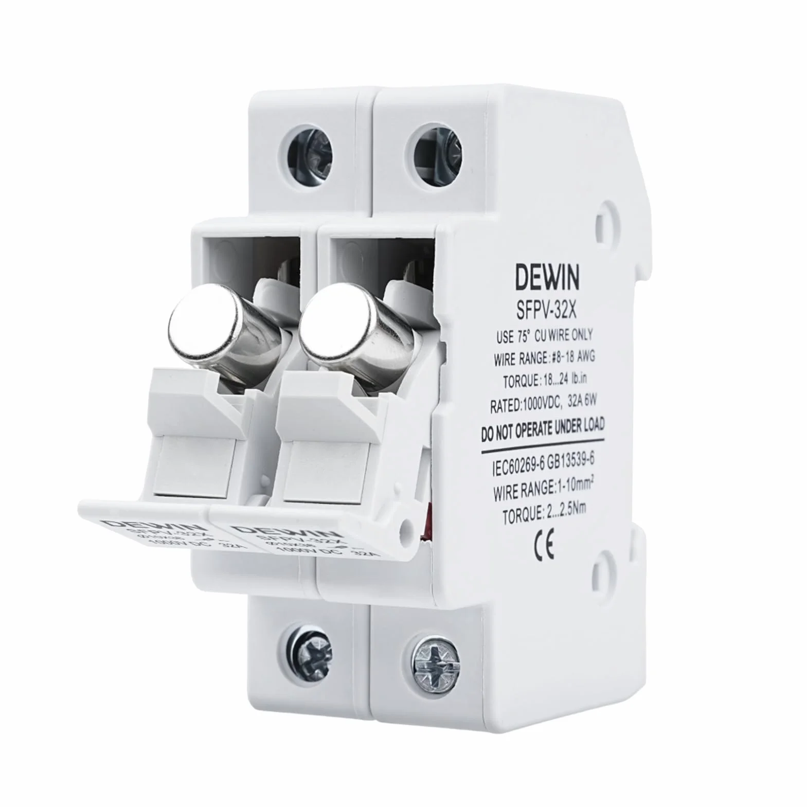 DEWIN Fusible fotovoltaico 2 polos 1000V CC 32A con protección contra sobrecarga y cortocircuito