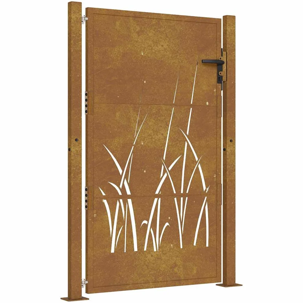 vidaXL Puerta de jardín Acero corten diseño Hierba 100x150 cm, Puerta de Valla, Puerta de Exterior, Puerta de Metal, Puerta de Seguridad
