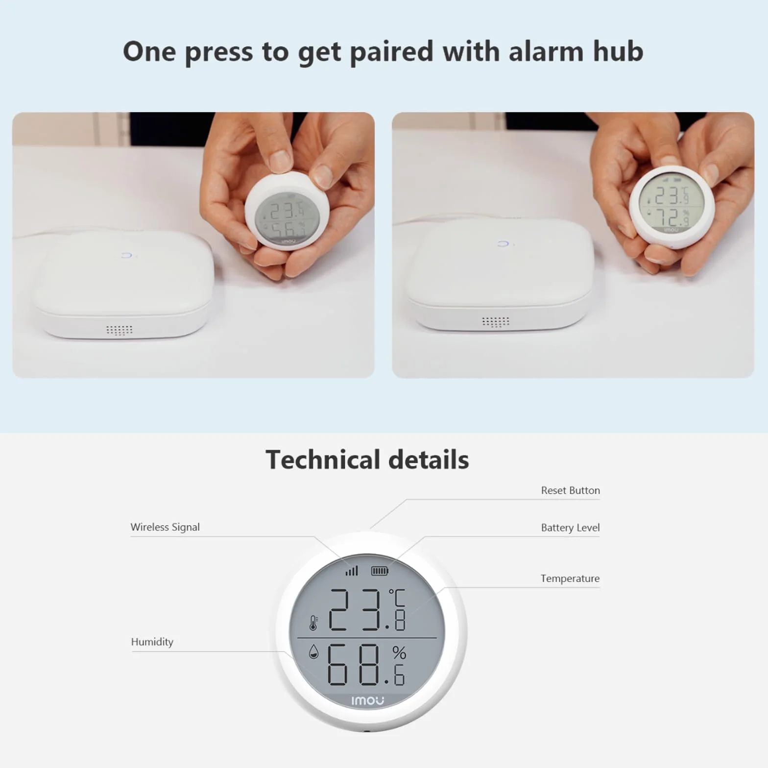 Imou ZTM1 Sensor de temperatura WiFi inalámbrico Sensor de humedad Termómetro interior Higrómetro inteligente inalámbrico Sensor de humedad con alarma y almacenamiento de datos para bebés Home Garage
