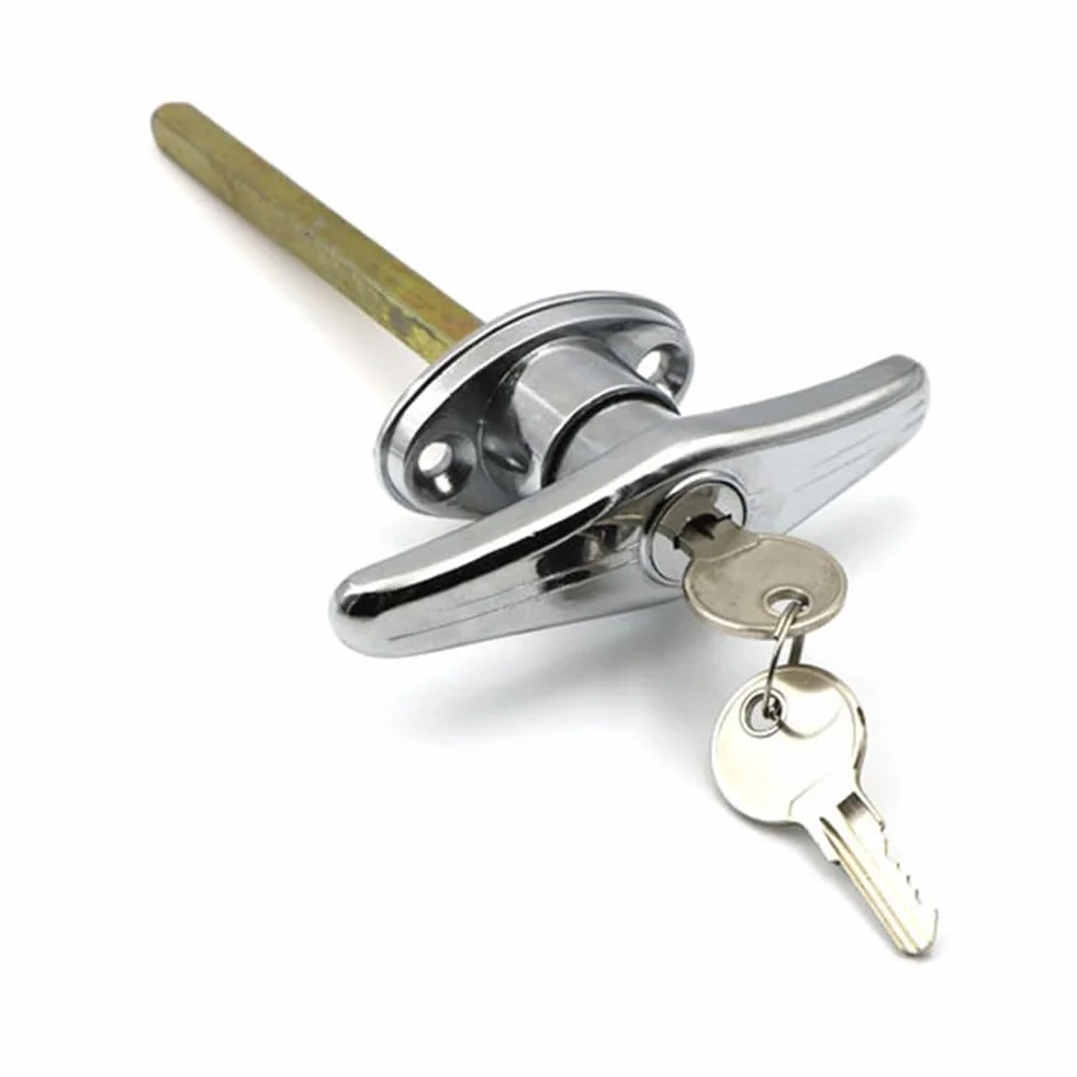 Cerradura de puerta de garaje con mango en T, cerradura de puerta de aleación de zinc, mango tipo T, kit de bloqueo de mango en T, barra de conexión, cerradura de puerta de chasis (plateado)