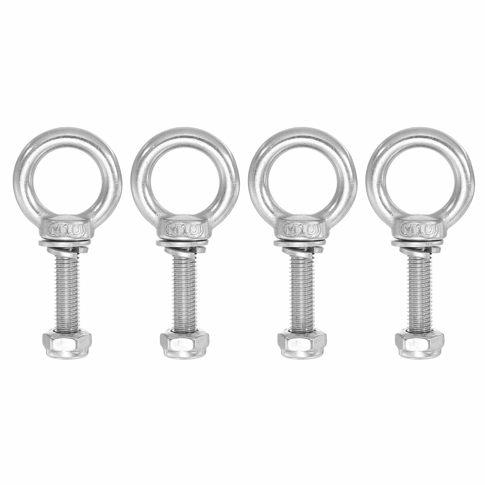PATIKIL Perchas de Elevación con Pernos de Ojo para Hombro M10x35 de Acero Inoxidable 304 con Rosca Macho con Tuerca Hexagonal Arandela Plana para Colgar Asegurar Cadena 4 Juegos